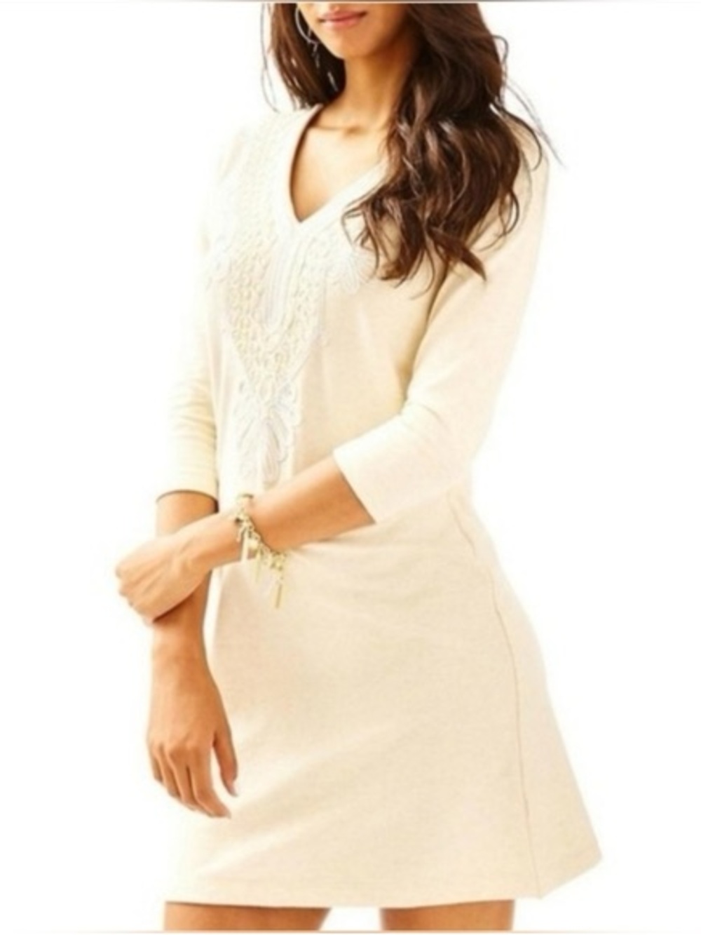 Lilly Pulitzer Clarkson Dress V-neckline 3/4 sleeves, embroidered size XS